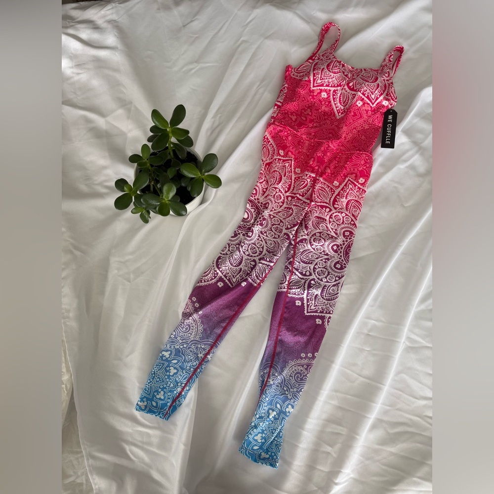 Vibrant Pink and Purple Unitard Bodysuit, size XS